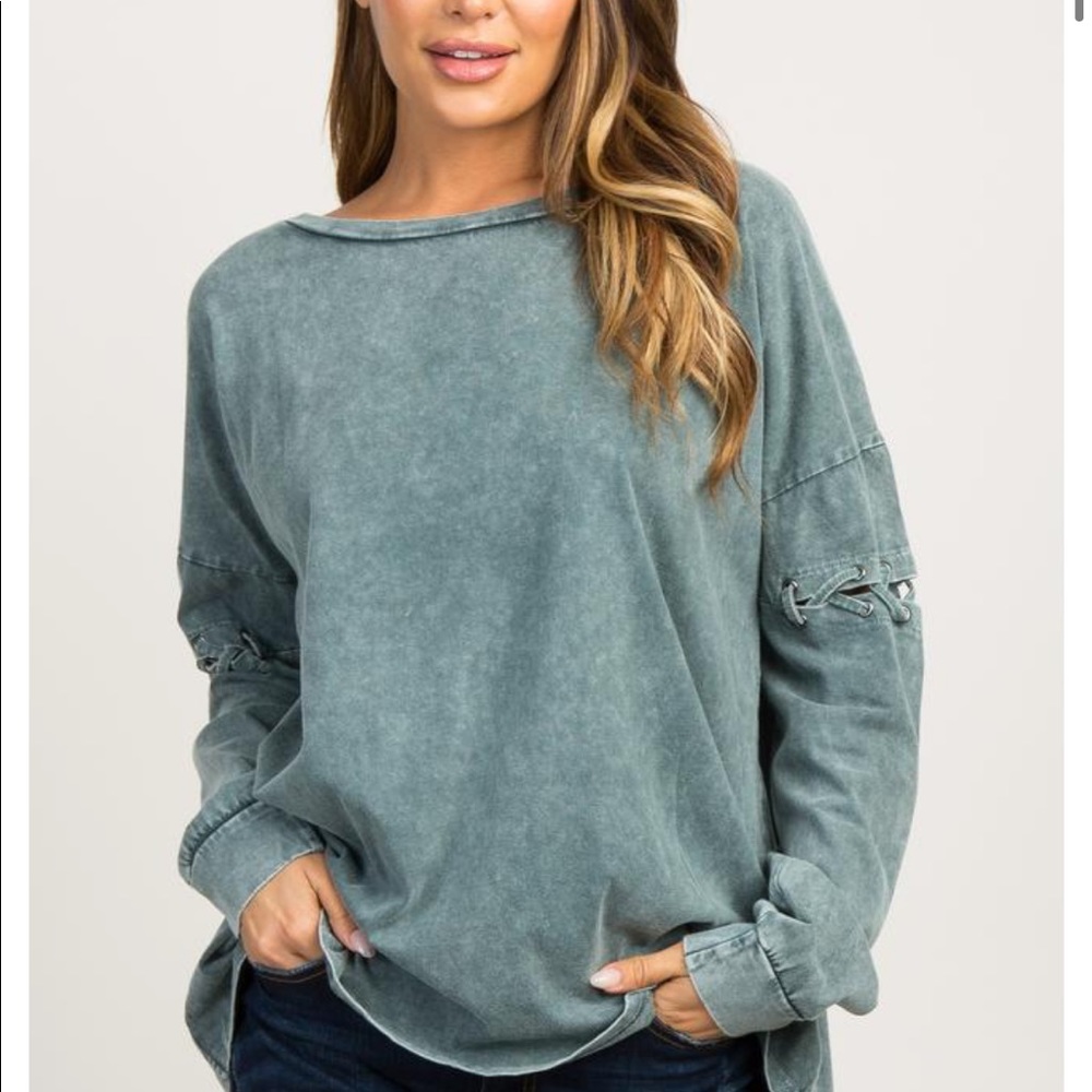 Pinkblush Teal Lace-Up Sleeve Top
